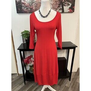 Truth + Style Women's Red Bubble Hem Midi Dress Size Petite Small PS 3/4 Sleeve
